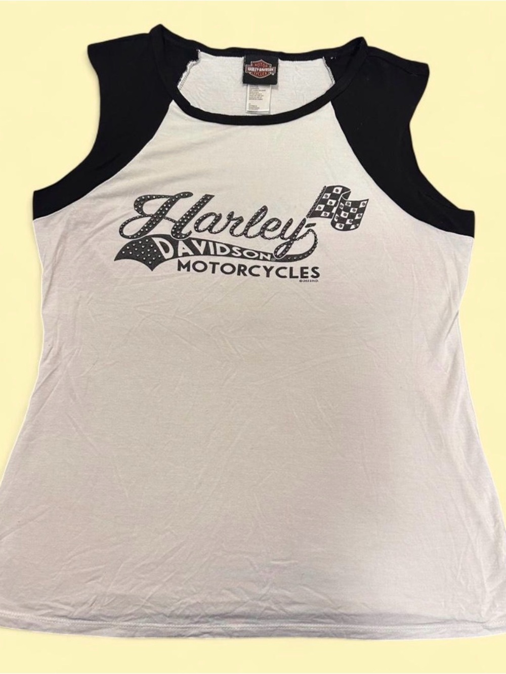 Harley-Davidson Women’s White Tank with Black Raglan Trim & Logo